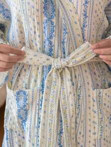 2026 New French Blue Floral Bathrobe, Sweet Wearable Quick-Dry Unisex Robe, Mid-Length, Suitable For All Seasons - Blue Flower - View 5