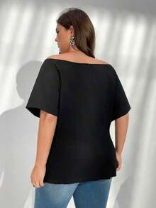 delgada de estilo elegante con botones metálicos, hombros descubiertos y ajuste ceñido, ideal para uso diario, oficina, graduación, regreso a clases y atuendos de maestras en primavera/verano y otoño/invierno para mujeres de talla grande - Negro - Ver 2