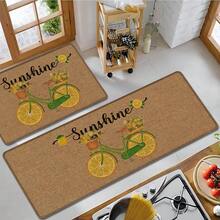 1pc Lemon Bicycle Pattern Printed Linen Kitchen Rug, Carpet, Mat, Bathroom Mat, Doormat, 3D Printed Rectangle, Suitable For Living Room, Bedroom, Hallway, Bathroom, Laundry Room - Polyester Carpet, For Indoor And Outdoor Home Decor - Multicolor - View 1