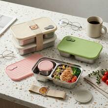 Multifunctional Portable 304 Stainless Steel Lunch Box, Fruit Salad Food Storage Container, Leak Proof Bento Box, Stackable Bento Lunch Box,Dishwasher Allowable, Suitable For Student And Adult Use In School, Office, Picnic,Travel, Back To School - Multicolor - View 1