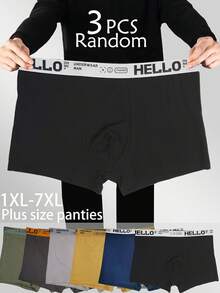 3pcs Plus Size Men Boxer Briefs, Random Color Letter Waistband Soft Stretch Underwear Set - Multicolor - View 1