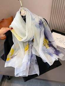 1件女款雪紡圍巾，適合戶外活動、休閒與裝飾。頭巾、髮帶是您造型的理想選擇 - 白色 - 查看 5