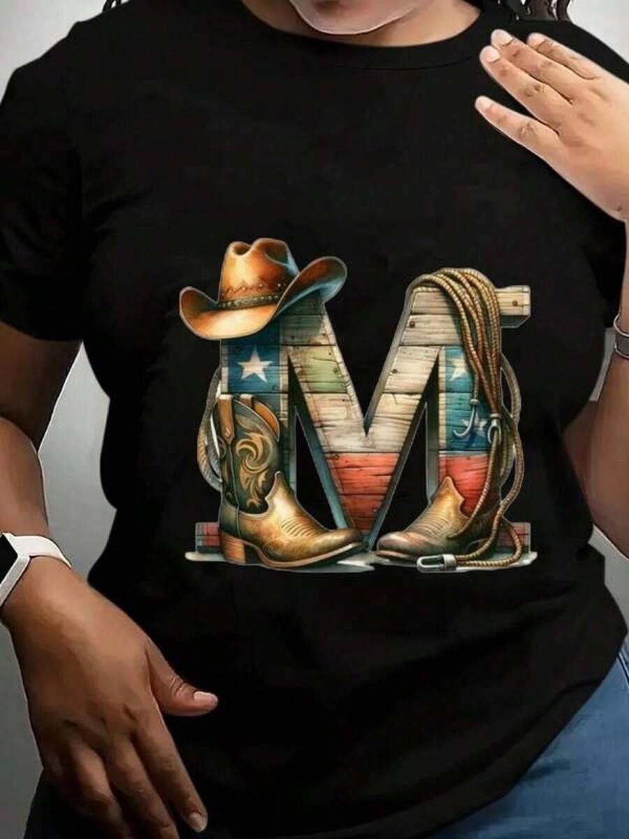 100% Algodón Premium 180g .¡Oferta Especial!Playera.Camiseta Western Estilo Vaquero Unisex con Diseño de Sombrero y Bota Texana para Amantes del Rodeo Ocasiones Informales Tallas Grandes Color Negro Moda Casual Atractiva Tops de Calidad estación Versátil Camiseta Streetwear Unisex Ideal para Conciertos y Regalo - Negro - Ver 1