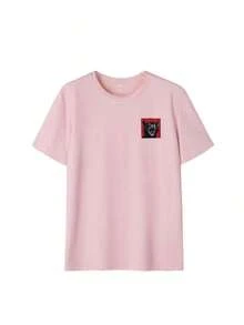 Camiseta holgada de mujer con hombros caídos - Estampado divertido de gato enojado con la frase "Estoy bien", estilo callejero con memes interesantes, top casual de cuello redondo suave y transpirable, adecuada para reuniones de fin de semana, festivales de música, noches de fiesta, para mujeres y adolescentes amantes de los gatos, color rosa. - Rosa - Ver 2