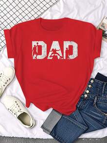 Women's Solid Blue T-Shirt - Oversized DAD & S Logo Print - Casual Short Sleeve Crew Neck T-Shirt, Suitable For Everyday Wear And As A Father's Day Gift - Breathable And Machine Washable, Dad Themed. Elegant Party Outfit, Stylish Ladies T-Shirt, Blouses Suitable For Curvy Women, Prom Skirts, Casual Wear. Adorable Animal Print, Fun Letter Print - 紅色 - 查看 7