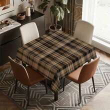 1pc Elegant Plaid Tablecloth - Soft Beige/Brown/Black Tartan Pattern, Durable Fabric, Easy-Clean Rectangular Table Cover For Dining Table, Coffee Table, Outdoor Picnic, Camping - & Dark Brown Plaid Design (No Fringe), 2D Flat - Nhiều màu - Xem 4