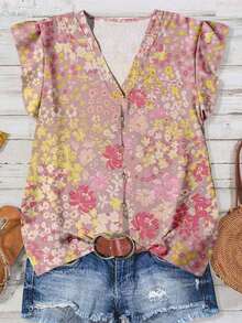 Camisa Casual Floral en Acuarela para Mujer de , Estilo Minimalista Adecuado para el Verano, Ideal para Salir, Blusas Elegantes para Mujer - Multicolor 12 - Ver 10