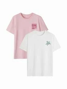 3 piezas 2 piezas/set Camiseta de manga corta con cuello redondo y estampado de letras y tortugas marinas, estilo casual de verano para mujer, camiseta gráfica, blanca, negra, rosa, conjunto de vacaciones para damas.|Moda Urbana Local de Primavera/Verano||Uso Casual Diario Primavera Verano Moderno Moldeador|Conjunto de verano para mujer, ropa de vacaciones|Blusas elegantes para mujer, ropa de primavera, blusas de verano. - Negro - Ver 5