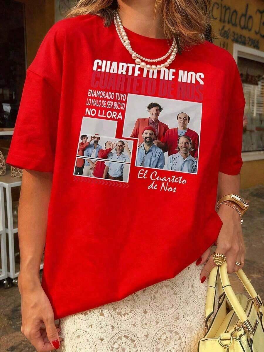 SimpieAndVersatileDesignCuarteto de Nos músicos uruguayos camiseta para mujer con impresión que captura momentos de creatividad y camaradería prenda ideal para fans de la banda,playera de - Blanco - Ver 1