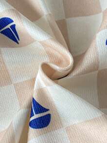 Baby Boys Summer Romper, Checkerboard Sailboat Print Short Sleeve Breathable For Baby Boys - Apricot - View 6