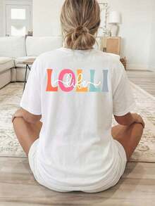 This Casual Women's Short-Sleeved T-Shirt, Ideal For Spring And Summer, Features A Crew Neck With A Colorful 'LOLLI' Print Combined With A Hand-Lettered 'Life' Design, Making It Suitable For Comfortable Year-Round Wear. Made From 100% Cotton, It's A Great Gift For Mother's Day, Nurses' Day, Or As Part Of A World Cup Wardrobe. The Crew Neck With Its Simple Lettering Print Makes It A Perfect Wardrobe Staple. The Fabric Is Soft And Drapes Beautifully. High Quality. - 白色 - 查看 2