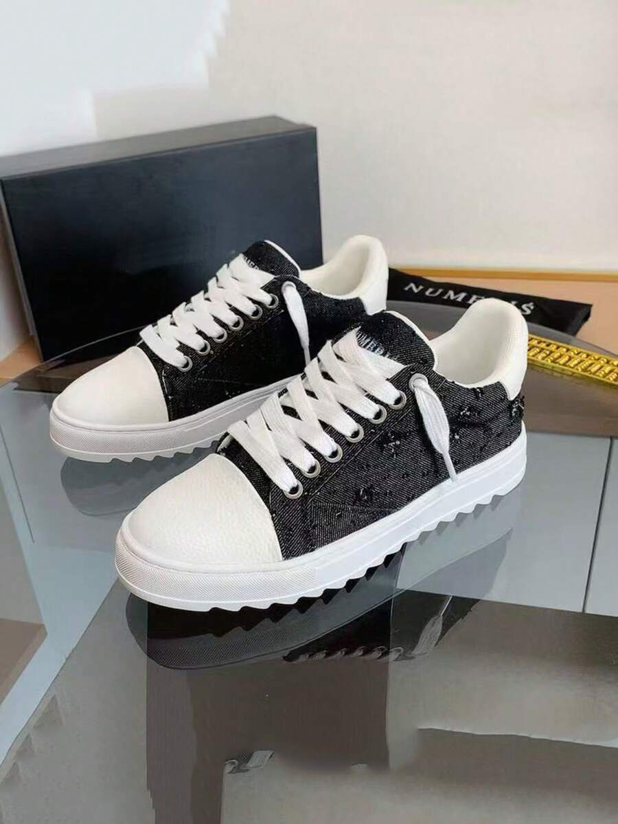 Giày thể thao đa năng Numeris Unisex, đế dày giúp tăng chiều cao, giày vải canvas cổ điển thời trang cho cặp đôi mùa thu/đông. - màu đen - Xem 1