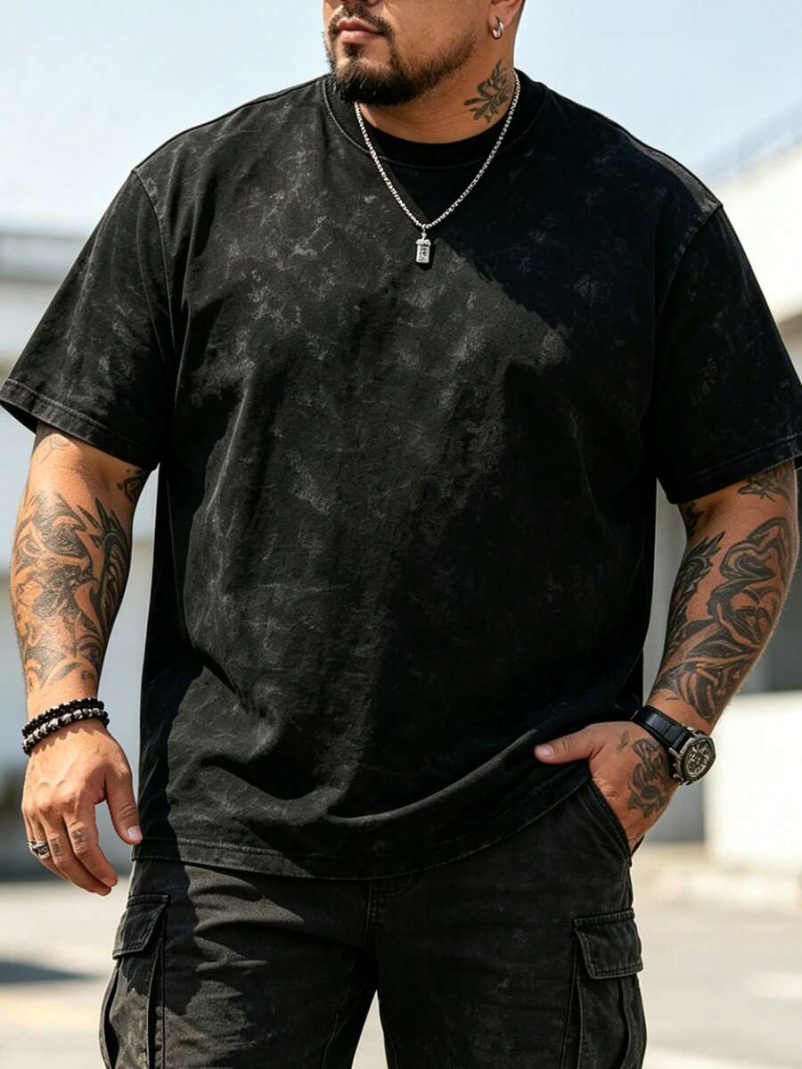 大尺碼男士T恤,夏季大尺碼男士休閒圓領背心,百搭修身,清爽活力運動黑色 - 黑色 - 查看 1
