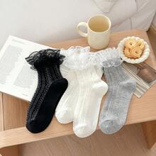 1/3 Pairs Spring/Summer Lace Trim Crew Socks, Sweet Girl Academy Style, Versatile Lolita Ruffle Socks - Multicolor - View 15