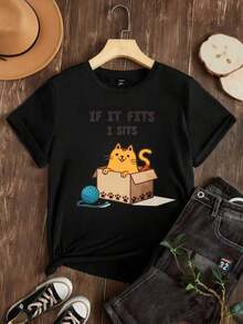 Camisetas de Mujer en Caja con Hilo, Transpirables, Playera Holgada para Mujer - Negro - Ver 2