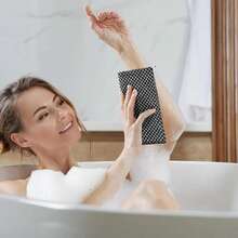 1pc Extra Long Japanese Style Double-Sided Geometric Pattern Bath Towel, Soft Polyester Blend Material, Striped Microfiber Design, Suitable For Shower, Unisex, Daily Bathroom Essential Bath Accessory, Shower Cap, Bath Accessories, Back Scrubber - View 7