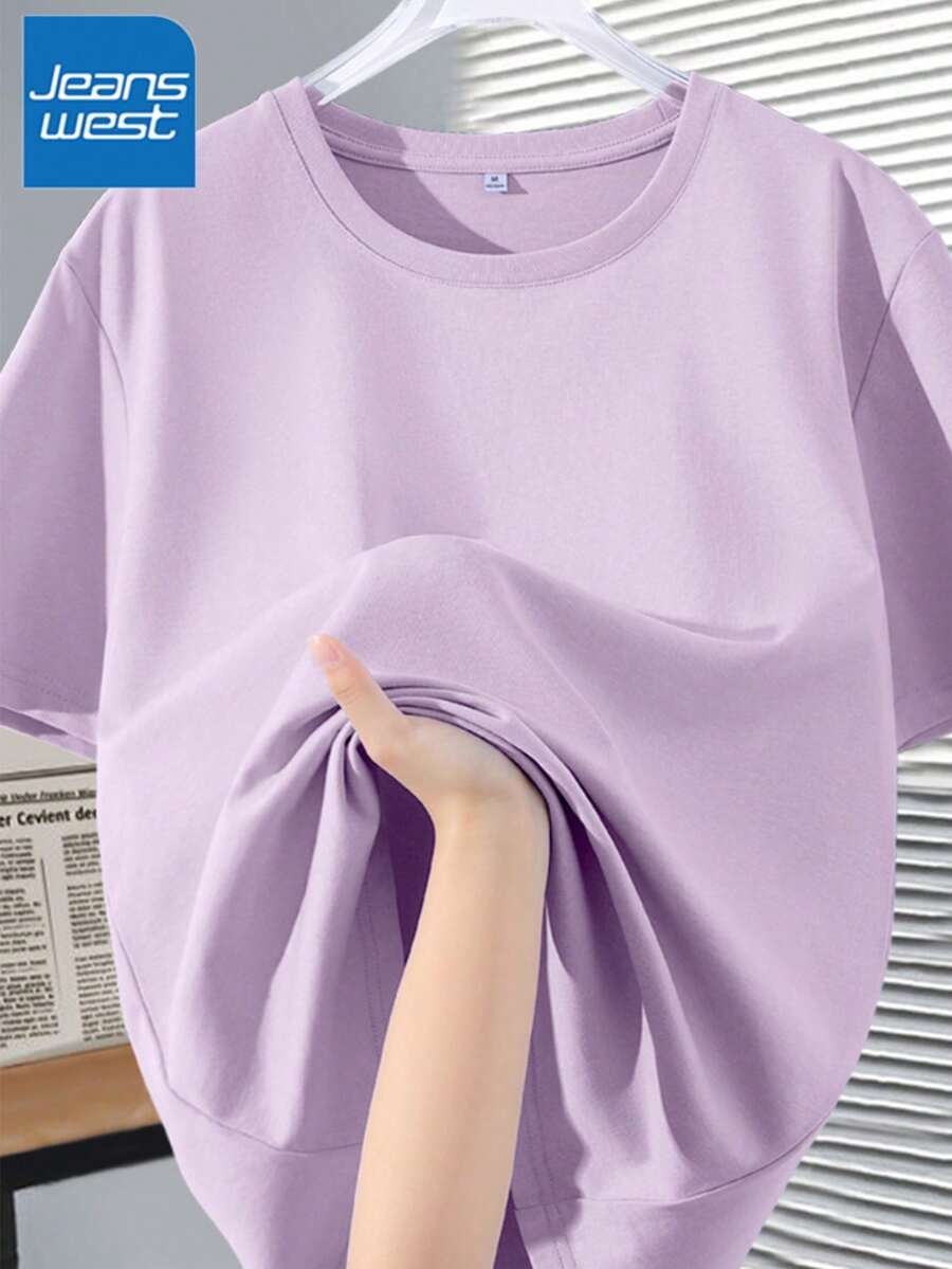 Camiseta de manga corta de talla grande para mujer , nueva ropa de verano popular para mujer de talla grande, corte holgado, 100% algodón puro, suave - fácil de usar, lavar y cuidar. - Púrpura malva - Ver 1