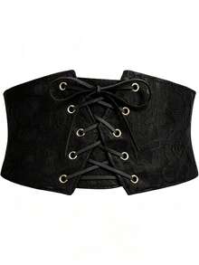 1件装女士黑色朋克哥特复古简约蕾丝玫瑰图案腰带，适合搭配连衣裙、毛衣、衬衫，日常穿着、舞台表演、音乐节、派对等场合。 - 黑色 - 查看 1