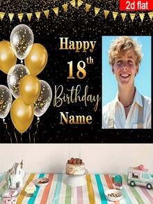 1pc-Custom Happy Birthday Backdrop, Custom Black & Gold Theme Printed Poster - Personalized Birthday Party Custom Photo And Name Poster - Suitable For Party Decor Supplies Birthday Gifts, Gallery Decor And Photo Booth Props, Party Decor, Unique Personalized Backdrop Photography And Display, Perfect Party Decor - Multicolor - View 6