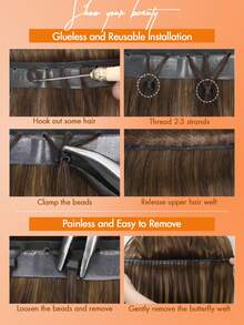 Butterfly Weft Hair Extensions Human Hair PU Hole Weft Human Hair Extension Real Human Hair 12-22inch Highlight Color Straight Human Hair Bundles Invisible Hair Extensions Glueless Pu Hole Hair Extensions For All Occasions - S17A/60A - View 10