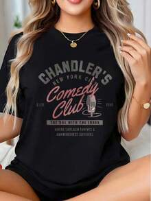 Chandlers Comedy Club New York City Est. 1994 The One With The Jokes Sarcasm Thrives Awkward Survives Unisex T-Shirt For Fans Of Sitcom Humor And Classic TV Shows Perfect Gift For Comedy Lovers And Series-Enthusiast Friends - Vintage Street Style Unisex Loose-Fitting Short-Sleeved Crew Neck Cotton T-Shirt 100% Cotton - 黑色 - 查看 1