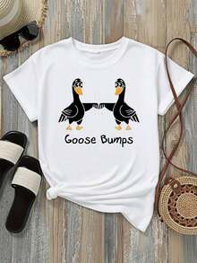 Camiseta de Mujer Casual de Corte Holgado, Opciones en Blanco y Negro, Estampado de Puntos de Ganso, Camiseta Gráfica, Camisetas Cómodas para Uso Diario, Tops de Verano, Camisetas Gráficas, Conjuntos de Verano para Mujer, Camisetas Cortas para Mujer, Camisetas Vintage de Algodón, Ropa Linda para Mujer, Playera Holgada para Mujer - Blanco - Ver 2