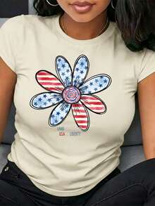 Women's Casual Blouse, Simple Style For Everyday Wear, With A Fun And Creative Letter Print. Made Of Pure Cotton, This Breathable T-Shirt Is Suitable For Casual Outdoor Wear In Spring And Summer, Stylish For Holiday Parties, And Perfect For Urban Fashion. It's Easy To Match With Any Outfit. - 杏色 - 查看 7