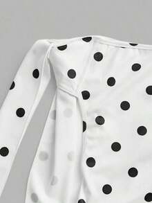 2026 Vestido corto de verano minimalista de mujer con tirantes de lazo, sin mangas y de unicolor asimétrico con lunares blancos - Rosa - Ver 7