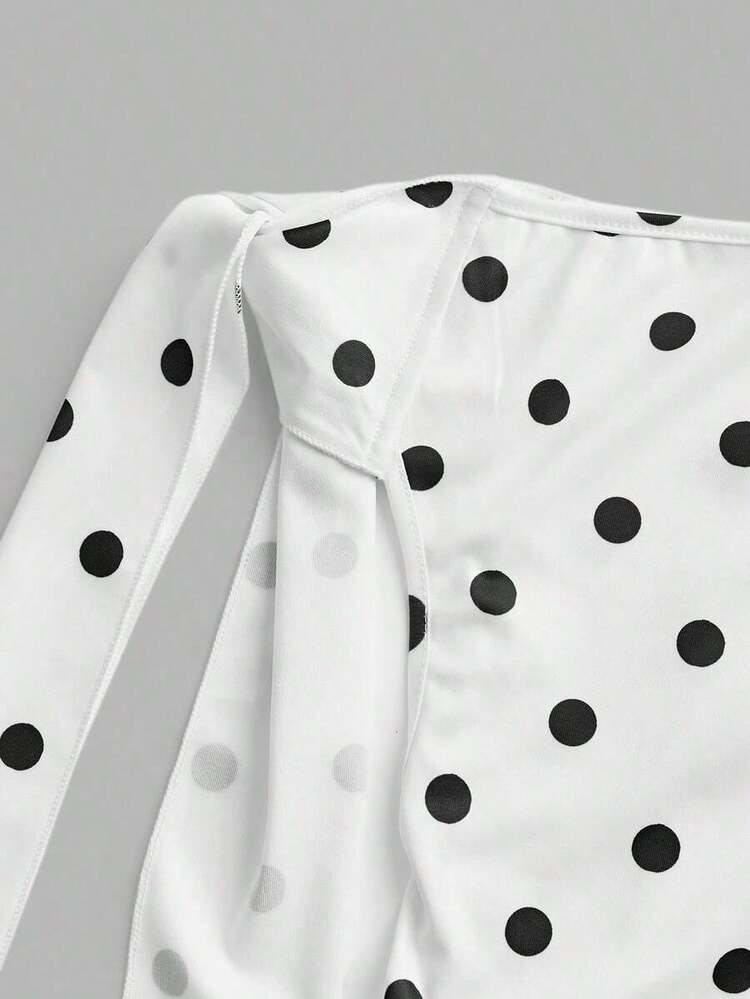 2026 Women's Minimalist Summer Short Dress With Tie Straps, Sleeveless, Solid Color Asymmetrical With White Polka Dots - 羅莎 - 查看 7