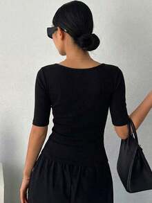 Camiseta sin mangas de verano para mujer, de cuello alto, ajustada y casual - Negro - Ver 5