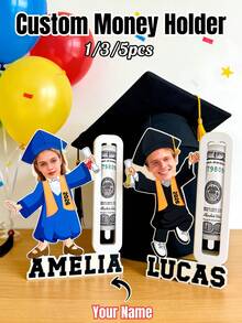 1/3/5 Stücke personalisierter Geldhalter zur Graduierung, individuell mit Foto & Name UV-bedruckter Holz-Bargeldhalter, kreative Graduierungserinnerung, perfektes Geschenk für Absolventen, Lehrertag, Graduierungsfeier, Geburtstag, Tischdekoration Zuhause - Normal - Übersicht 1