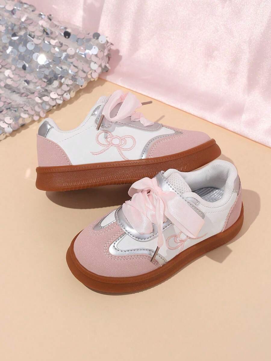 1 Pair Spring/Autumn Low-Top Casual Children's Shoes, Breathable Soft-Sole Infant Toddler Shoes, Lace-Up Baby Walking Shoes - Pink - View 1