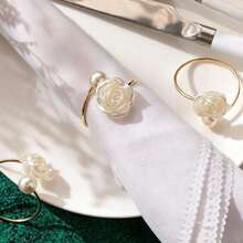 1/12/30pcs Valentine's Day Pearl Rose Napkin Rings, Suitable For Wedding, Home, And Daily Table Decor - Multicolor - View 1