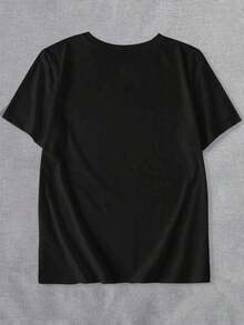 Camiseta de verano de manga corta y cuello redondo con estampado de pata de perro y estampado de leopardo para mujer talla grande, camiseta con estampado gráfico de guepardo, tops para mujer - Negro - Ver 2