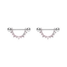 Bộ 7 khuyên ngực 14G – Khuyên thẳng bằng thép không gỉ đính đá CZ, mạ vàng và bạc, hình bướm, trái tim, hình tròn, màu hồng – Trang sức xỏ khuyên ngực dành cho nữ - Nhiều màu - Xem 14