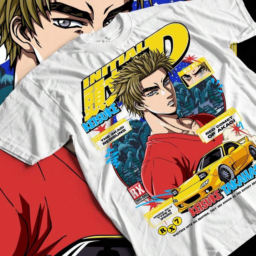 I1nitial D Itsuki wara Anime TShirt Keisuke Takahashi Tribute - Blanco - Ver 1