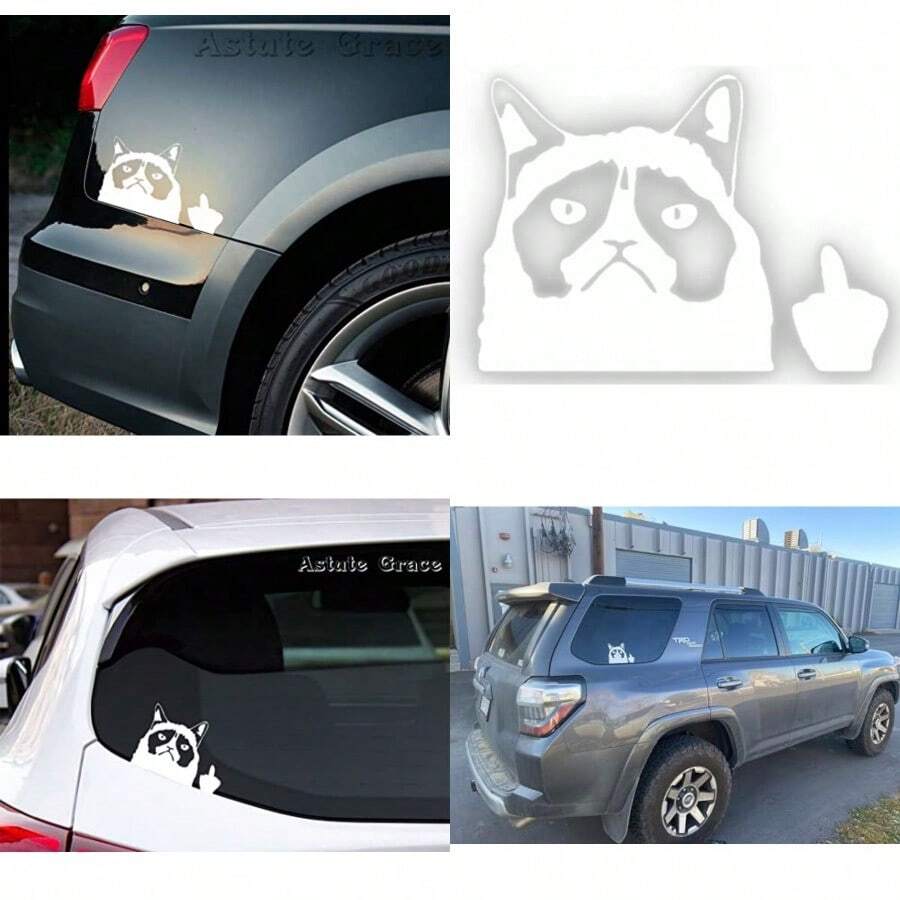 Grumpy Cat  Cat Flipping Off 6" Die Cut Vinyl Car Decal Sticker For Car Window Automobile Window Car Bumper Truck Laptop Notebook Skateboard Motorcycle Decal White 6" Approx - White - 查看 1