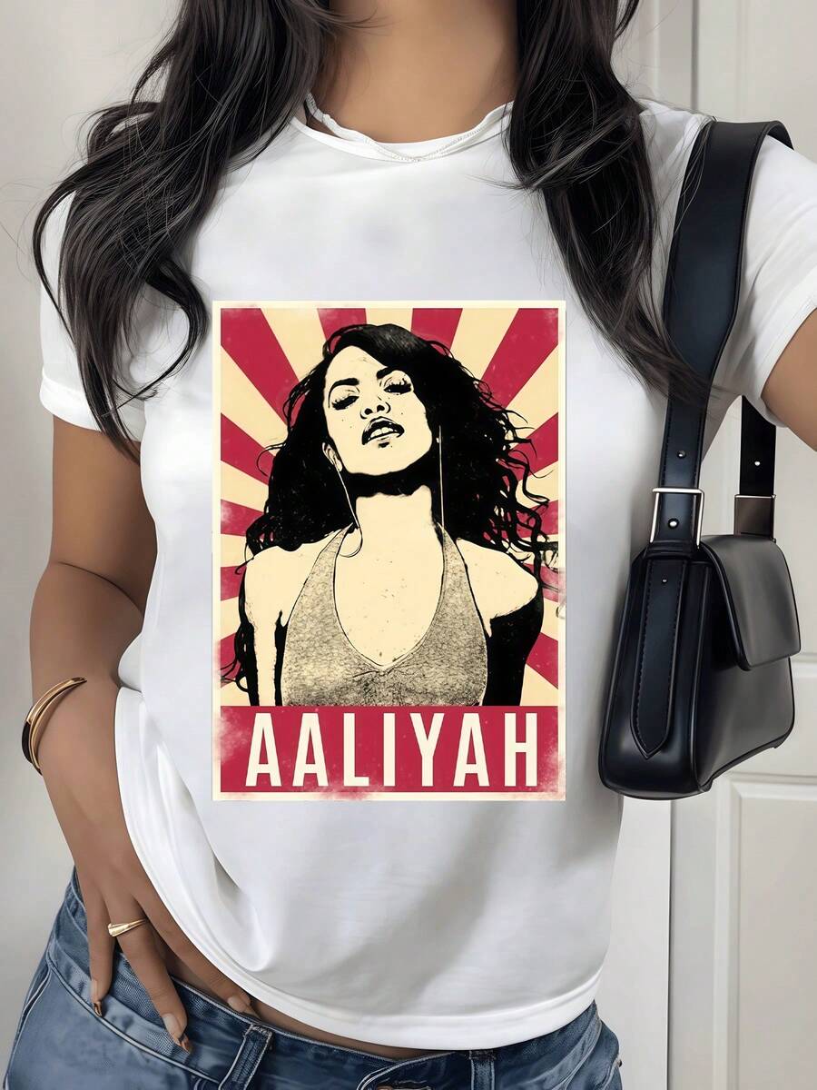 Female Figure With A Background Of Red Rays Symbolizing Strength, Independence And Inner Energy Inspires Confidence And A Modern Attitude. Casual Women's T-Shirt With Attractive Urban Style. - 白色 - 查看 1