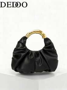 Dedoo New Fashionable Multi-Functional Thick Metal Hardware Pleated Large Capacity Cloud Handbag - Black - View 13