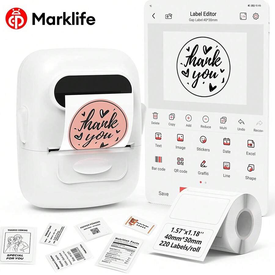 Marklife P50 Small Business & Home Office Portable Printer, Mini Wireless Label Sticker Maker, Bluetooth Thermal Label Sticker Printer