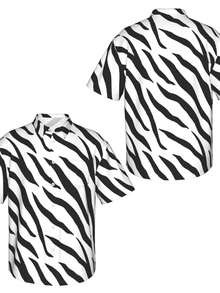 Men's Button-Down Short-Sleeved Shirt With Pockets Zebra Print Black And White Seamless Background Casual Outing And Vacation Daily Wardrobe - White - View 3