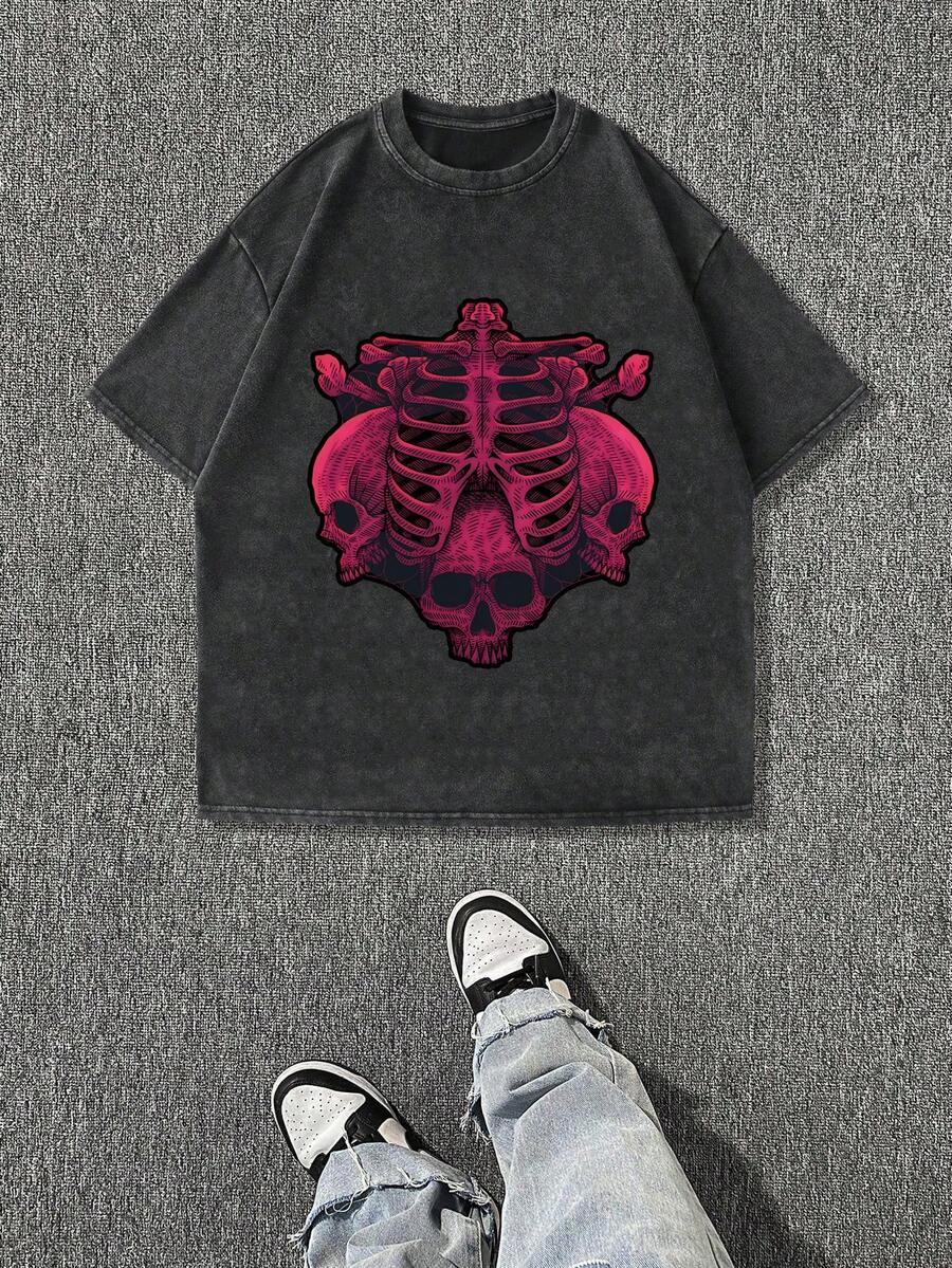 New 2026 Model, 100% Washed Cotton, Urban Casual Style, Suitable For Parties Or Festivals, Soft And Breathable Fabric, Modern Print Design, Unisex, Lightweight And Comfortable To Wear, Vintage Fashion Design. - 黑色 - 查看 1