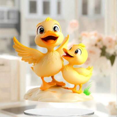 2pcs Creative Mini Yellow Duck Acrylic Desktop Decor, Home Living Room Ornament, Gift
