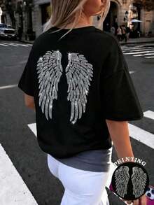 Women's Casual Shirt Print T-Shirt, Short Sleeve And Round Neck, Local Spring/Summer Urban Fashion. - 黑色 - 查看 7