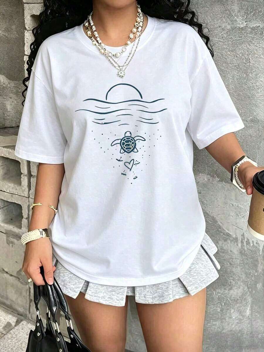 1 Piece Casual Fashion Set For Men And Women. Women's Short-Sleeved Knit T-Shirt, Round Neck, Regular Length, With Butterfly Print. Versatile, Easy To Match, Suitable For Everyday Wear, Streetwear, Vacation Wear, Weekend Wear. - 白色-2 - 查看 1