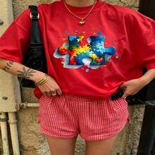 Heartfelt Daily Casual Graphic T-Shirt 100% Cotton Oversized Soft Breathable Casual Crewneck Short Sleeve Top Cute Aesthetic Daily Wear For Casual Wearers Fashion Lovers Daily Outfit Enthusiasts Gift Givers - Rojo - Ver 2