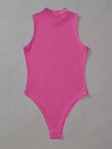 Body tejido de canalé de cuello alto unicolor - Rosa Fucsia - Ver 2