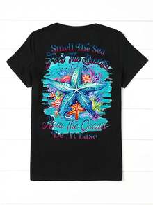 Women's Short-Sleeved T-Shirt, Vacation Style, Elegant And Casual, Summer Top That Goes With Everything. - 黑色 - 查看 2