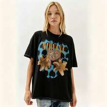 Unisex Short-Sleeved Summer Style T-Shirt With Vintage Heart And Retro Rock Print, Mesh Design, Comfortable Relaxed Fit, Ideal For Everyday Wear, Going Out And Showing Off A  Youthful Look QVZ5 - 黑色 - 查看 6