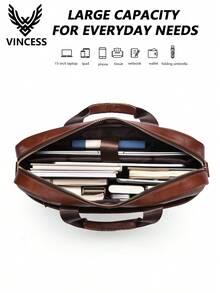 VINCESS 男士真皮电脑包，笔记本电脑保护套，公文包/斜挎包，商务笔记本电脑防刮保护套，大容量多功能手提包，非常适合日常使用和通勤上班。 - 咖啡棕 - 查看 5